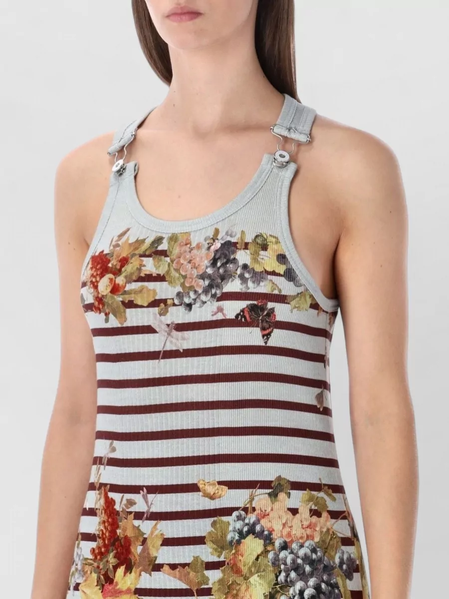 Jean Paul Gaultier Cotton Rib Tank Dress Stripes Floral Maxi