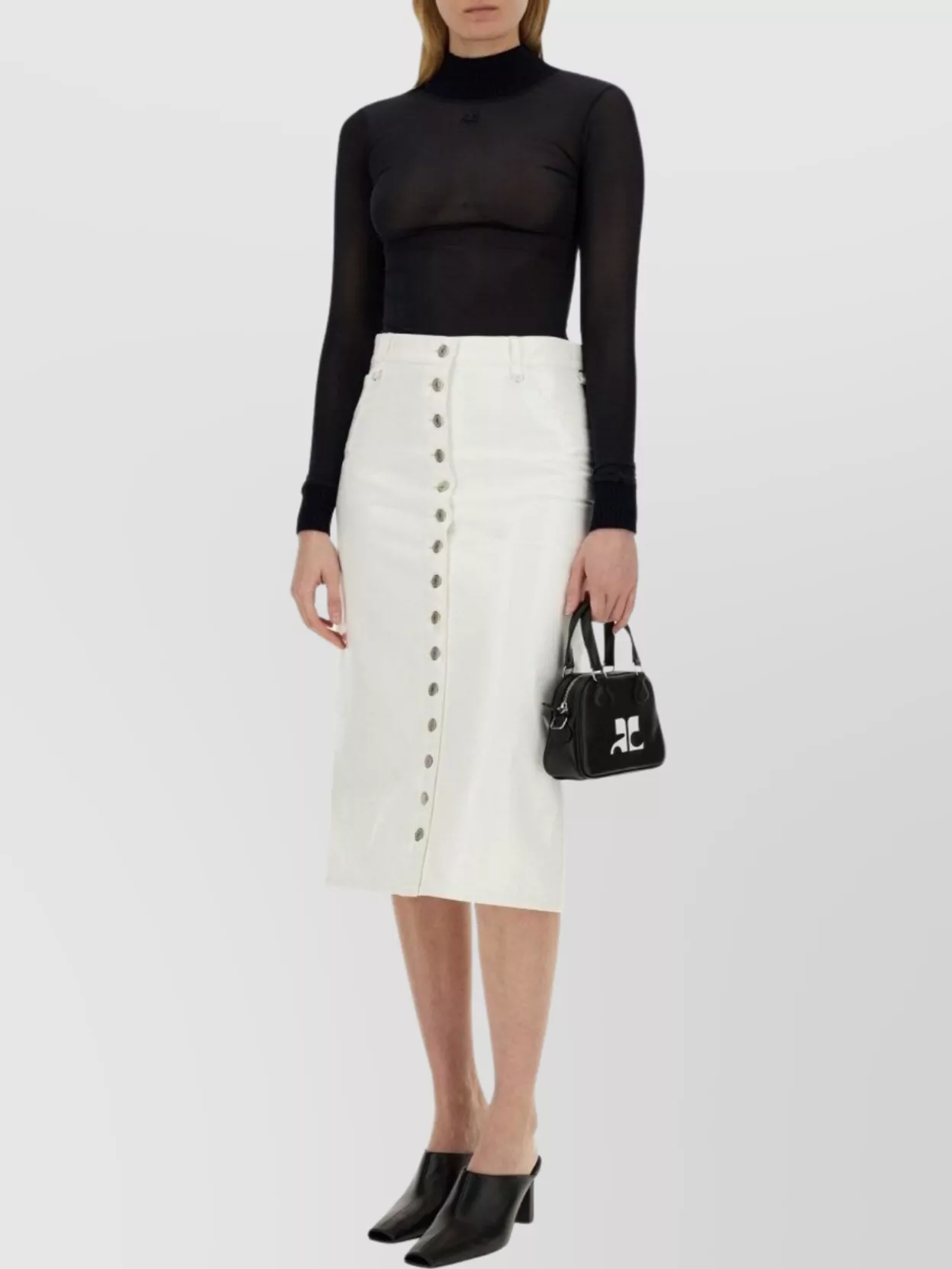 Courrèges Midi Skirt With Front Button Detailing And Back Slit