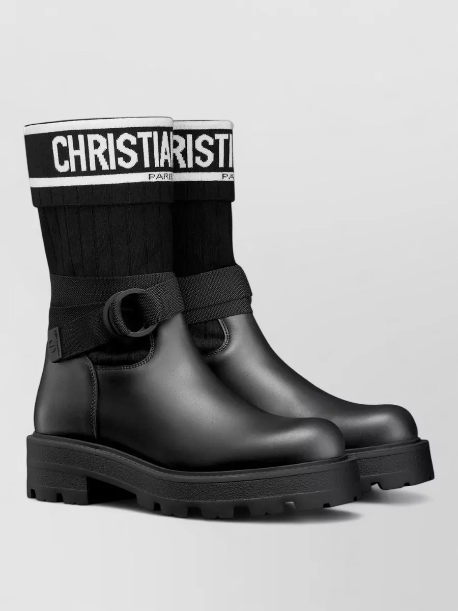 Dior Round Toe Chunky Sole Ribbed Knit Boots In Black