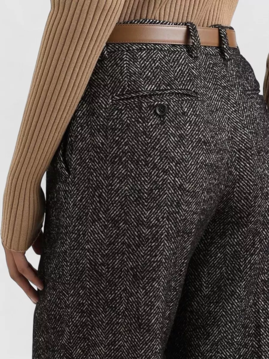 Dolce&Gabbana High Waist Herringbone Houndstooth Tailored Trousers
