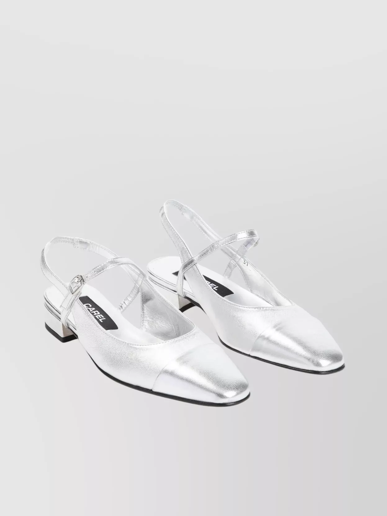 Shop Carel Almond Toe Metallic Finish Block Heel Mules