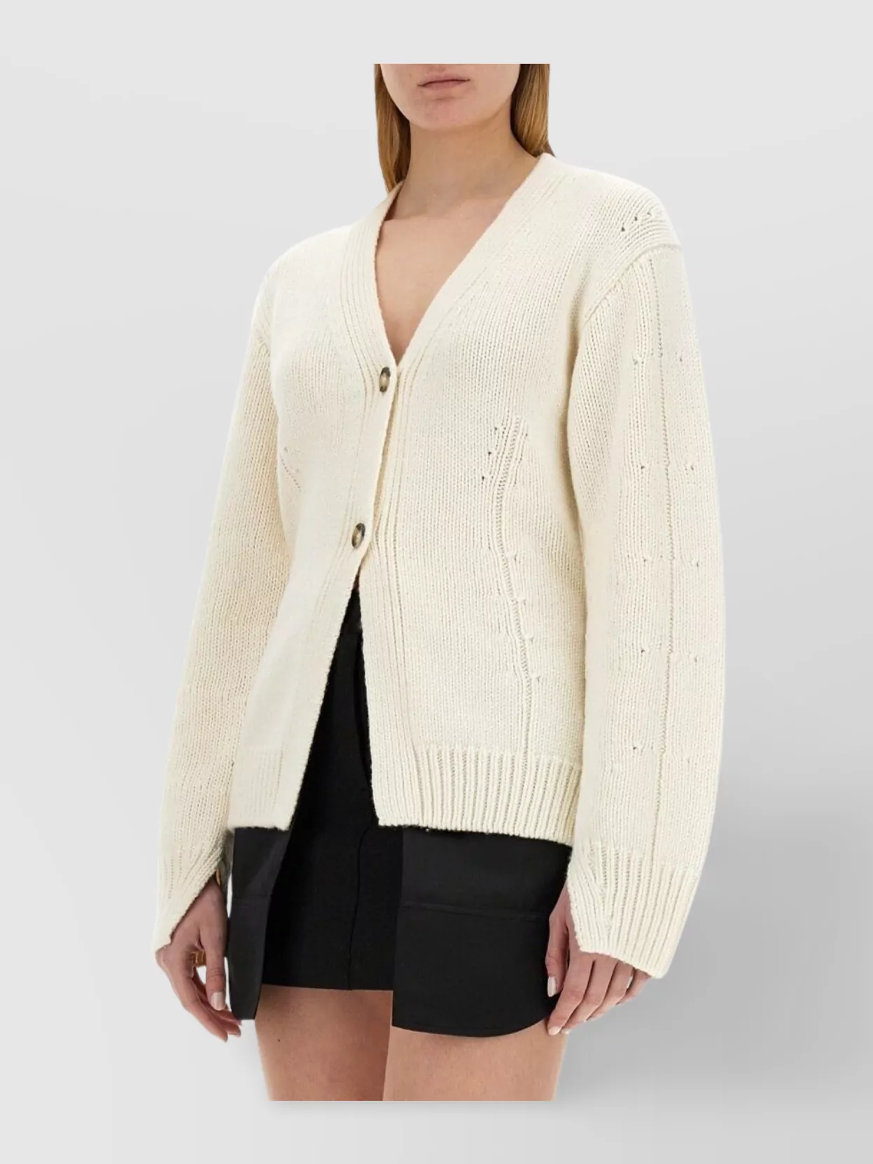Helmut Lang Fitted V-neck Ribbed Cardigan With Long Sleeves