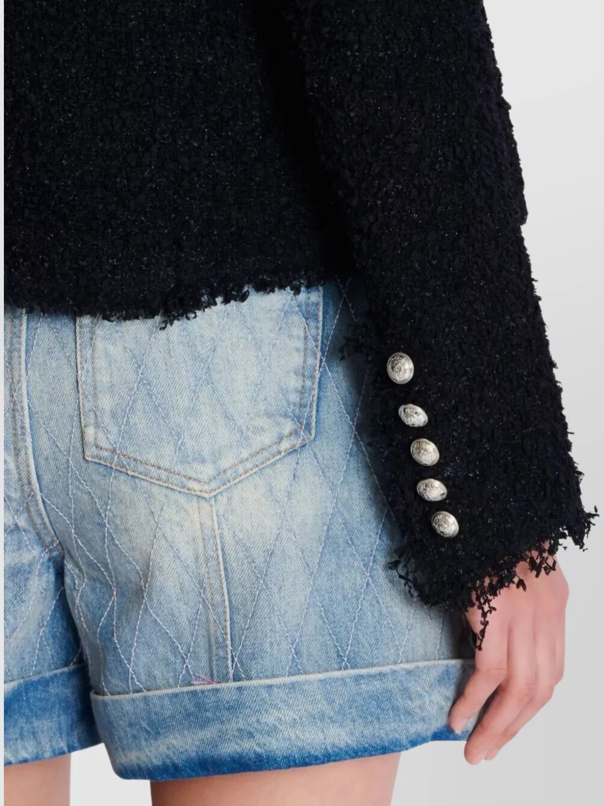Balmain Tweed Jacket With Frayed Edges And Gold-Tone Buttons