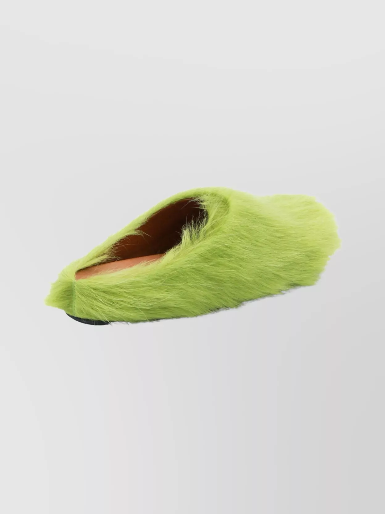 Marni Faux Fur Round Toe Slippers With Heel In Green