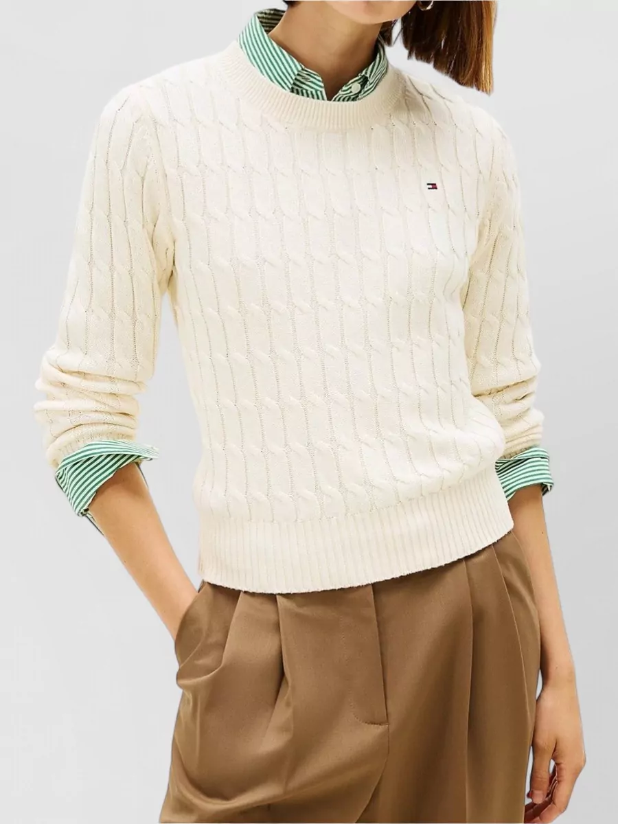 Tommy Hilfiger Cable Knit Crewneck Sweater Ribbed Cuffs Hem