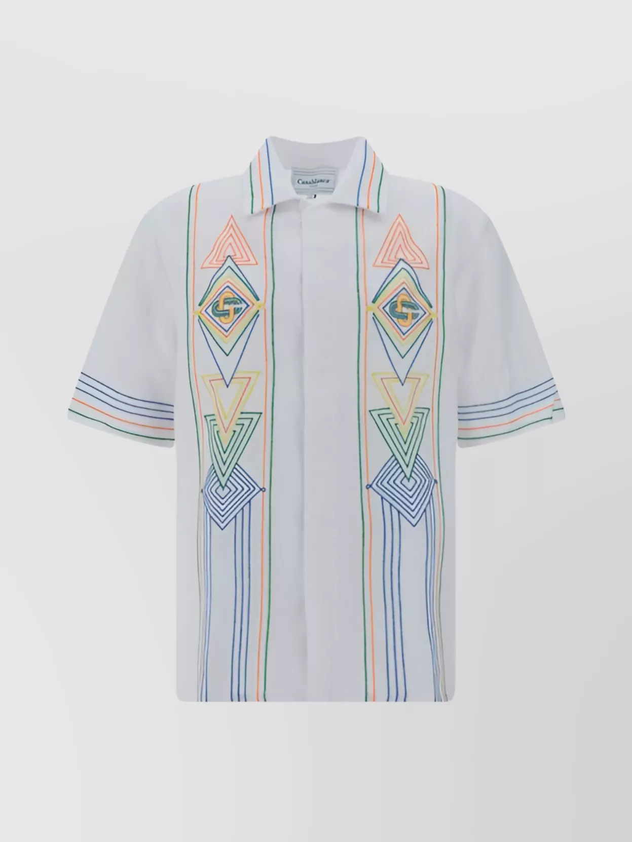 Shop Casablanca Embroidered Geometric Pattern Shirt With Striped Trim