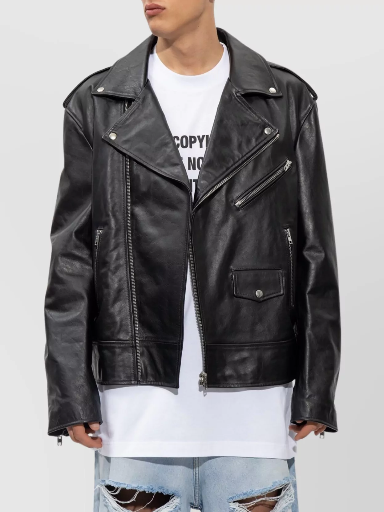 Vetements Biker Jacket With Notched Lapels And Epaulettes In Black