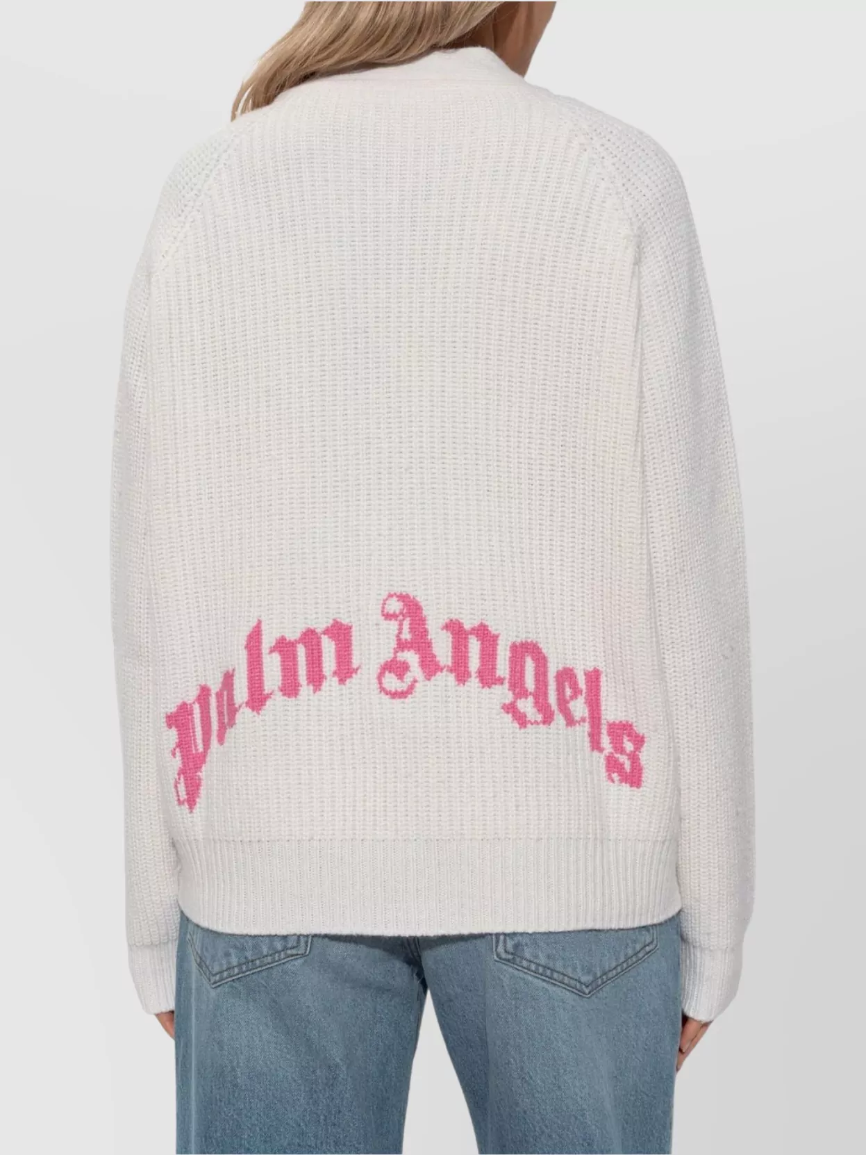 Palm Angels Long Sleeve V Neck Ribbed Knit Cardigan