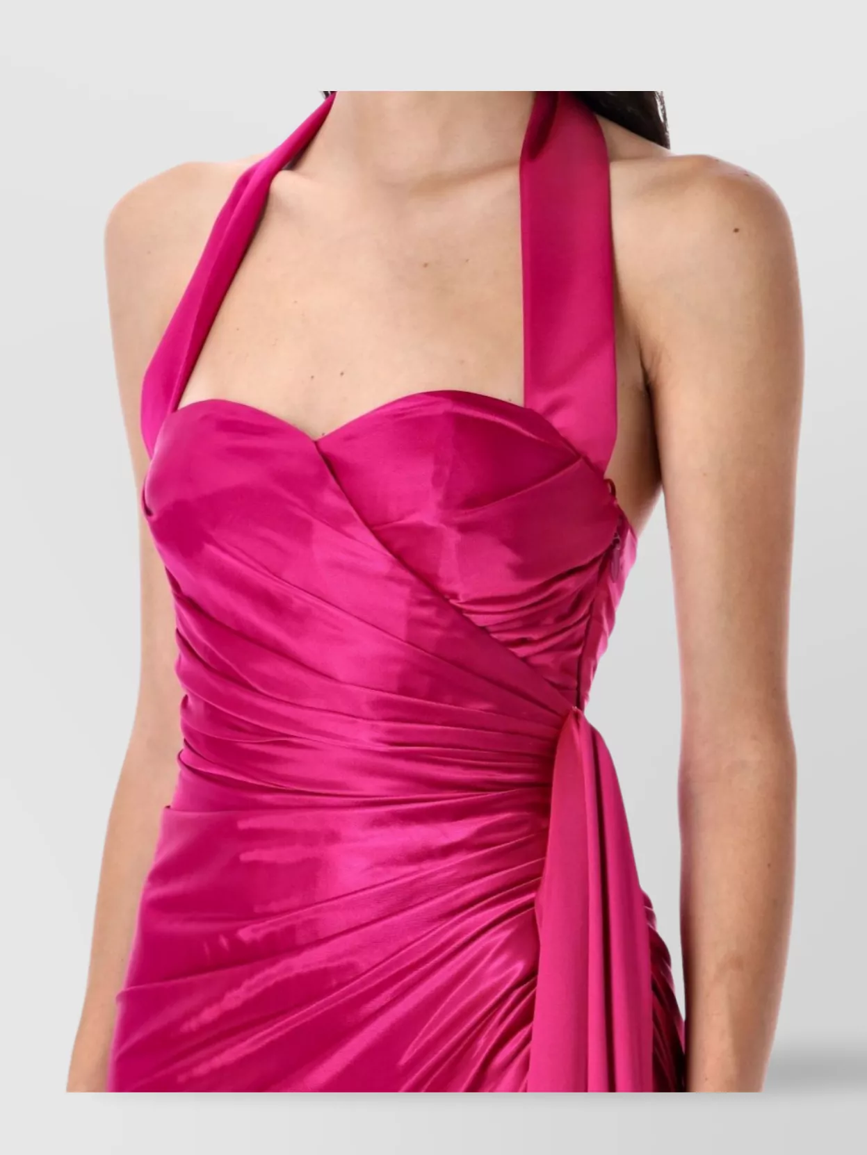 Balmain Long Satin Draped Halter Neck Dress