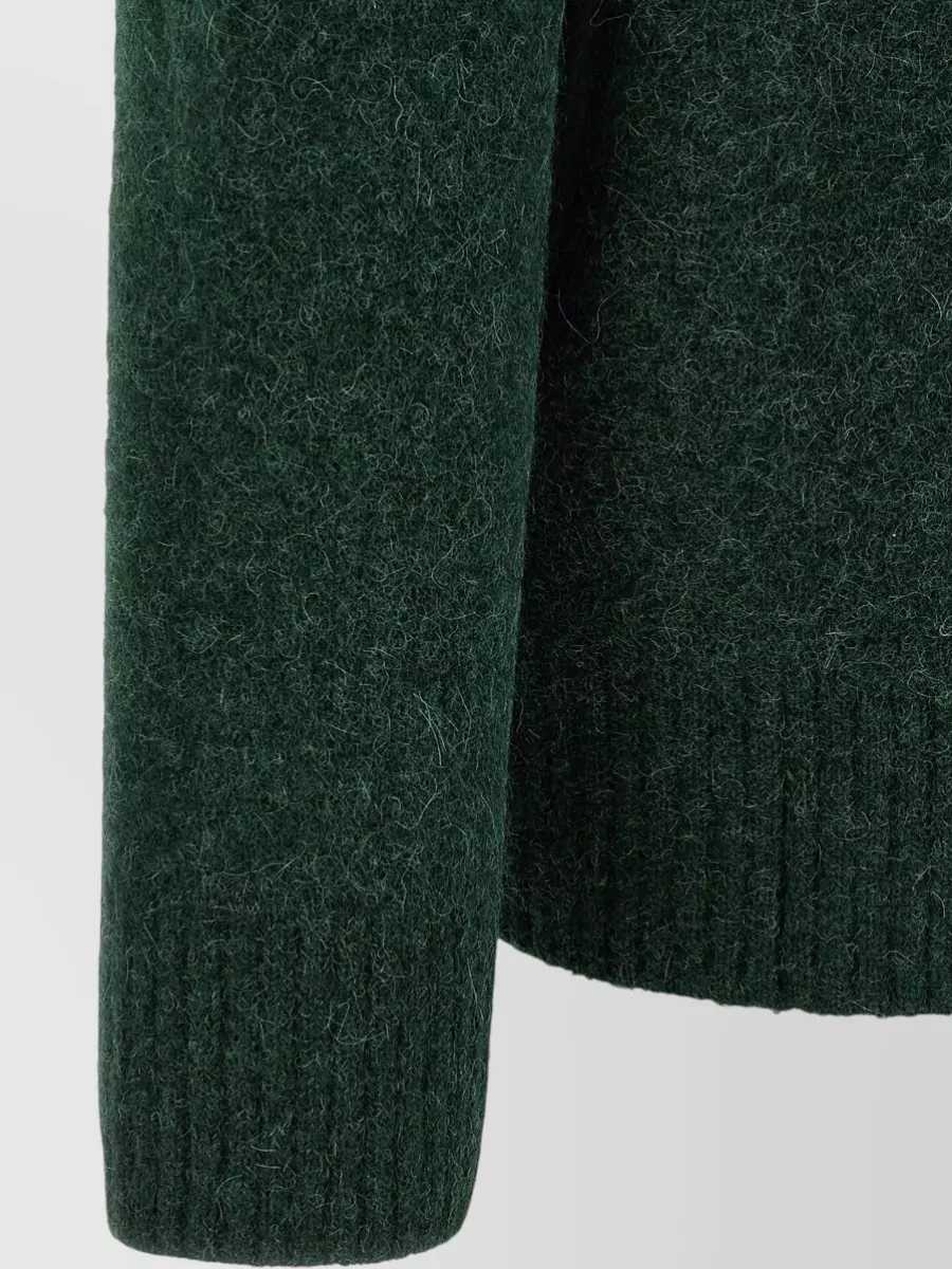 Ami Paris Alpaca Wool Ribbed Long-Sleeve Polo Sweater