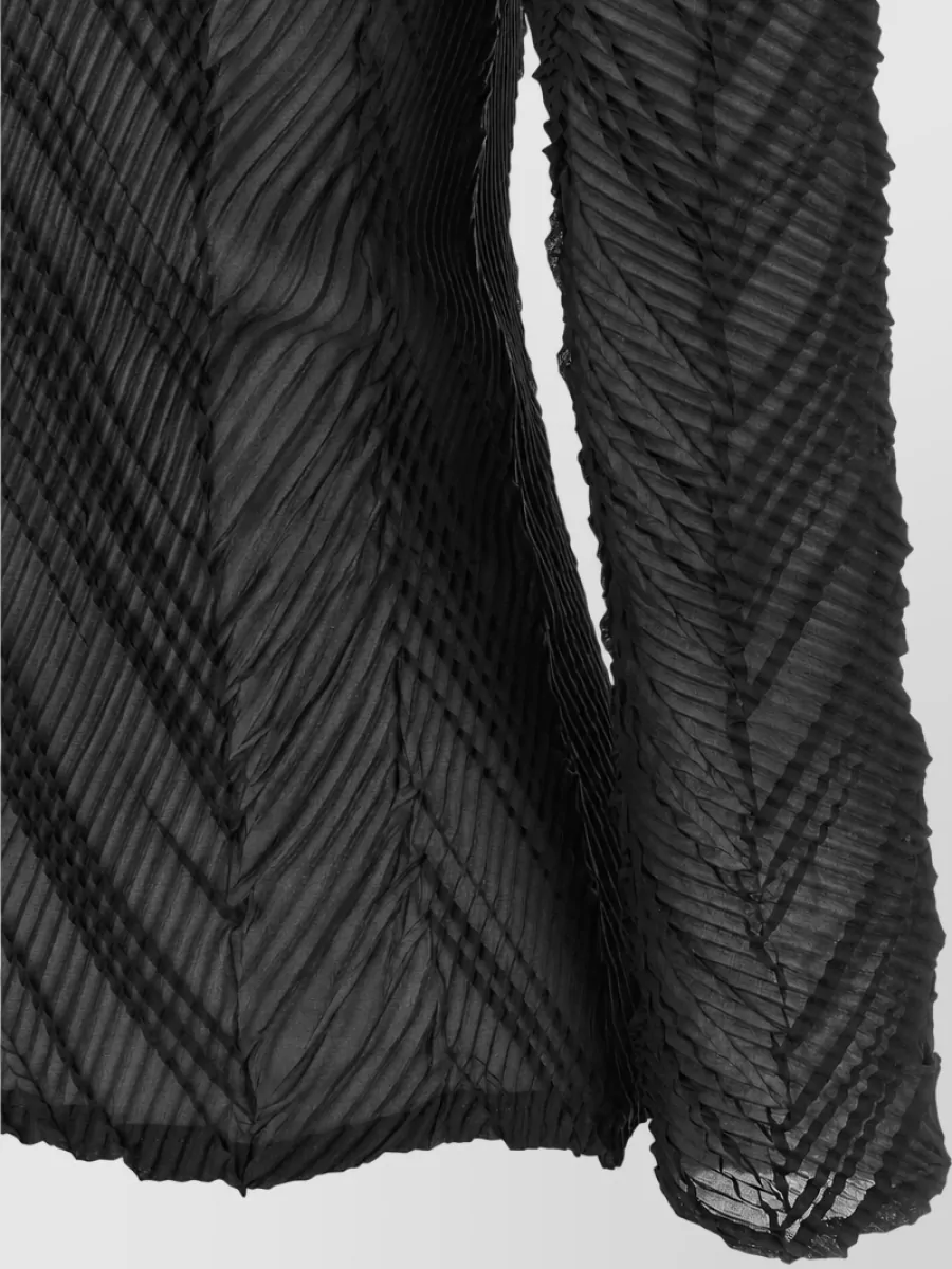 Issey Miyake Pleated High Neck Long Sleeve Top