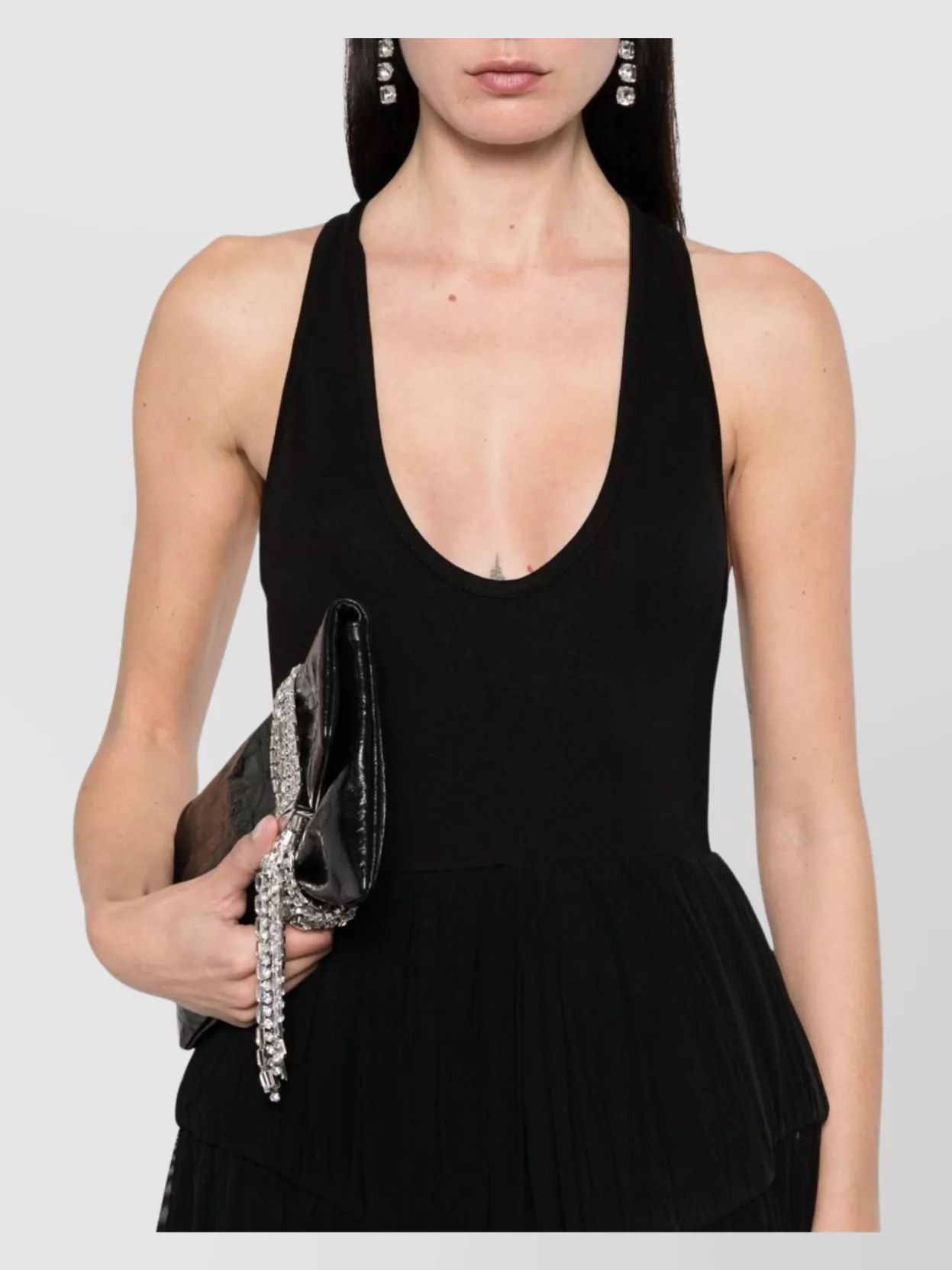 David Koma Sheer Racerback Evening Dress With Pleated Skirt