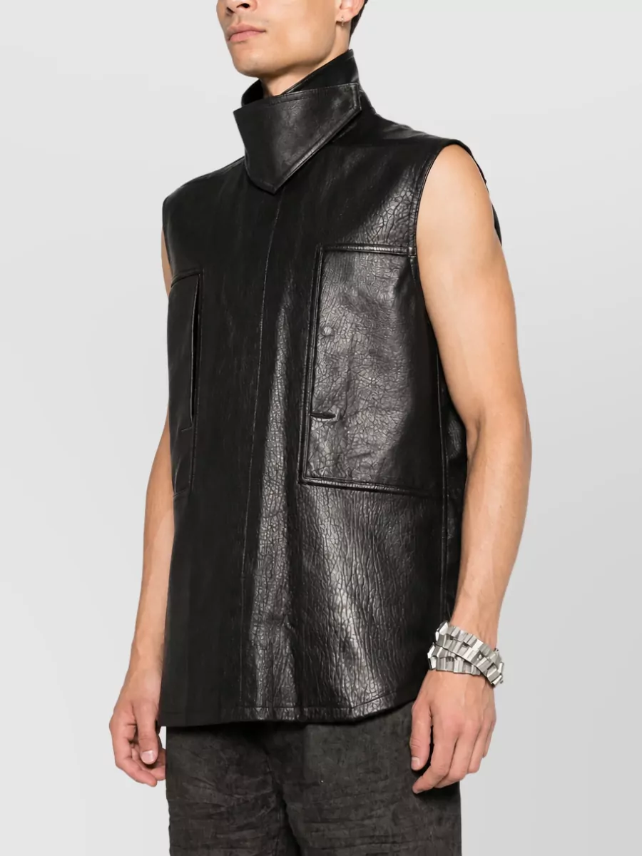 Rick Owens Lamb Leather Sleeveless High Neck Coat