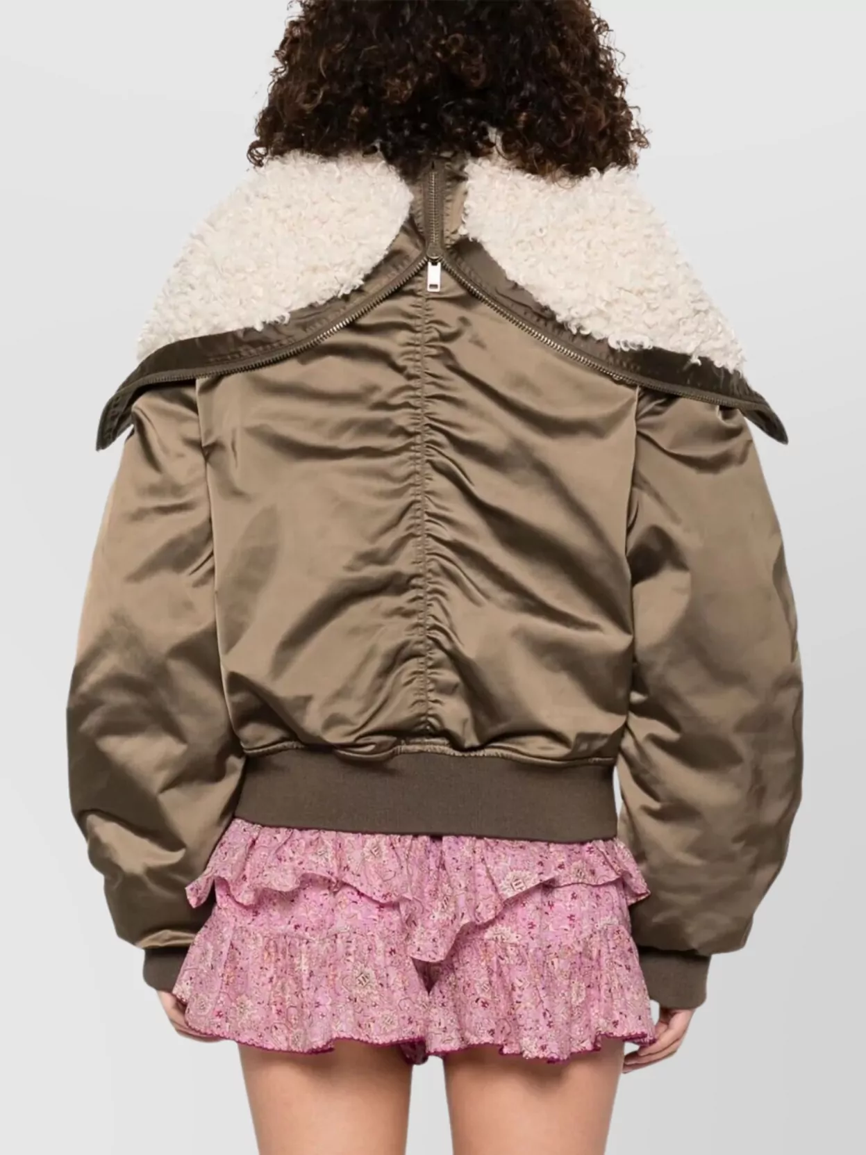 Isabel Marant Etoile Short Satin Quilted Coat Shearling Collar