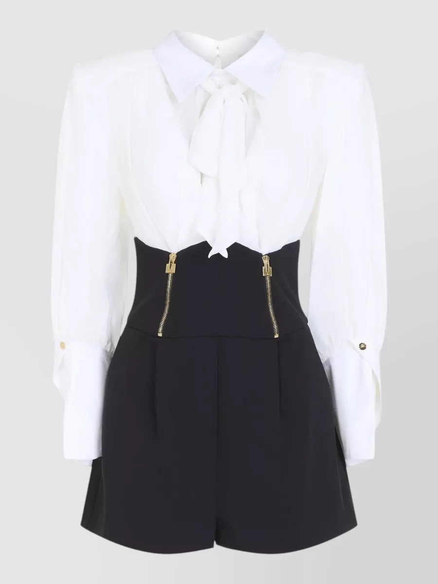 Elisabetta Franchi Draped Bow Neckline Long-Sleeve Playsuit