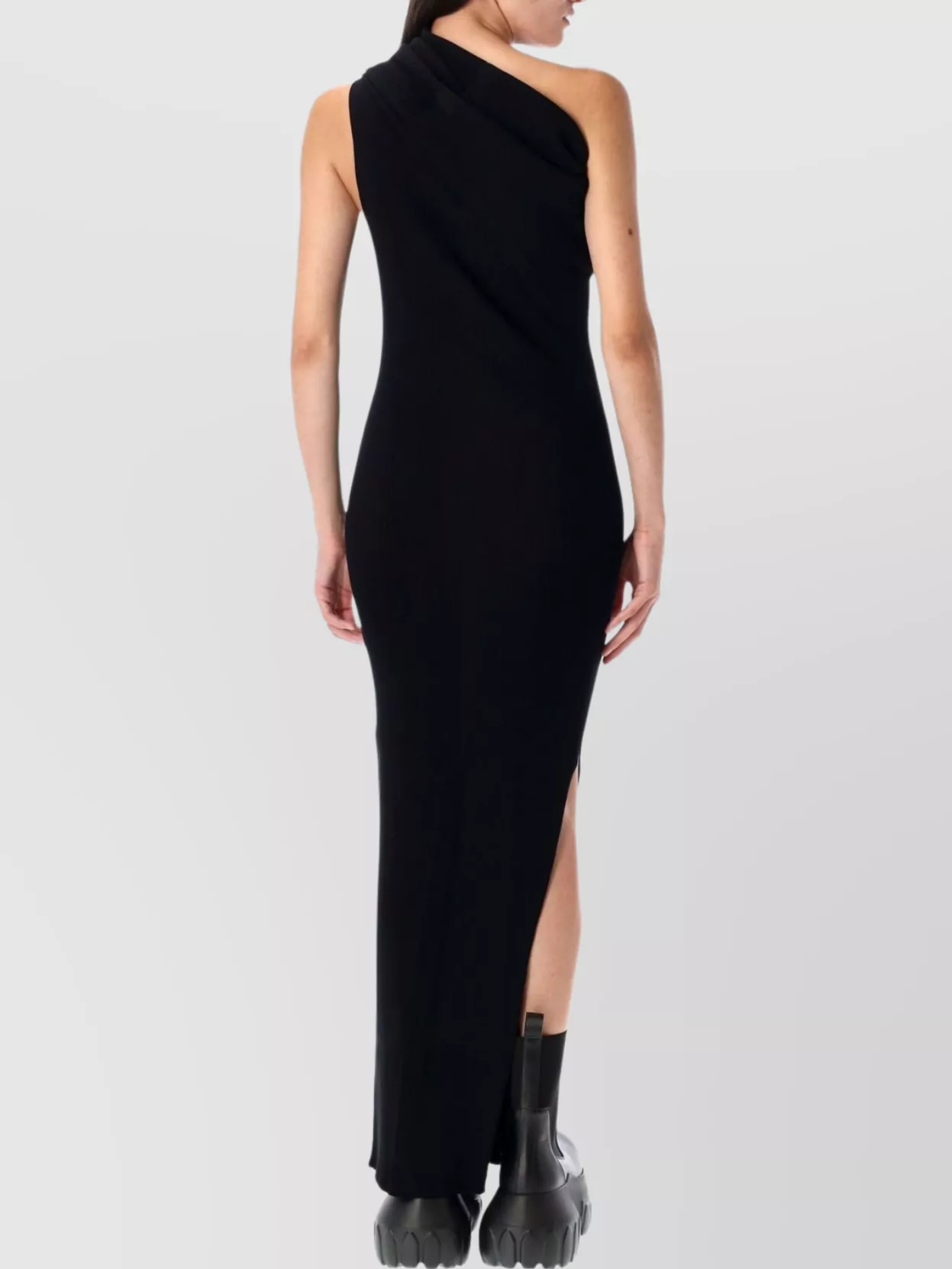 Rick Owens Maxi One Shoulder Ribbed Slit Dress