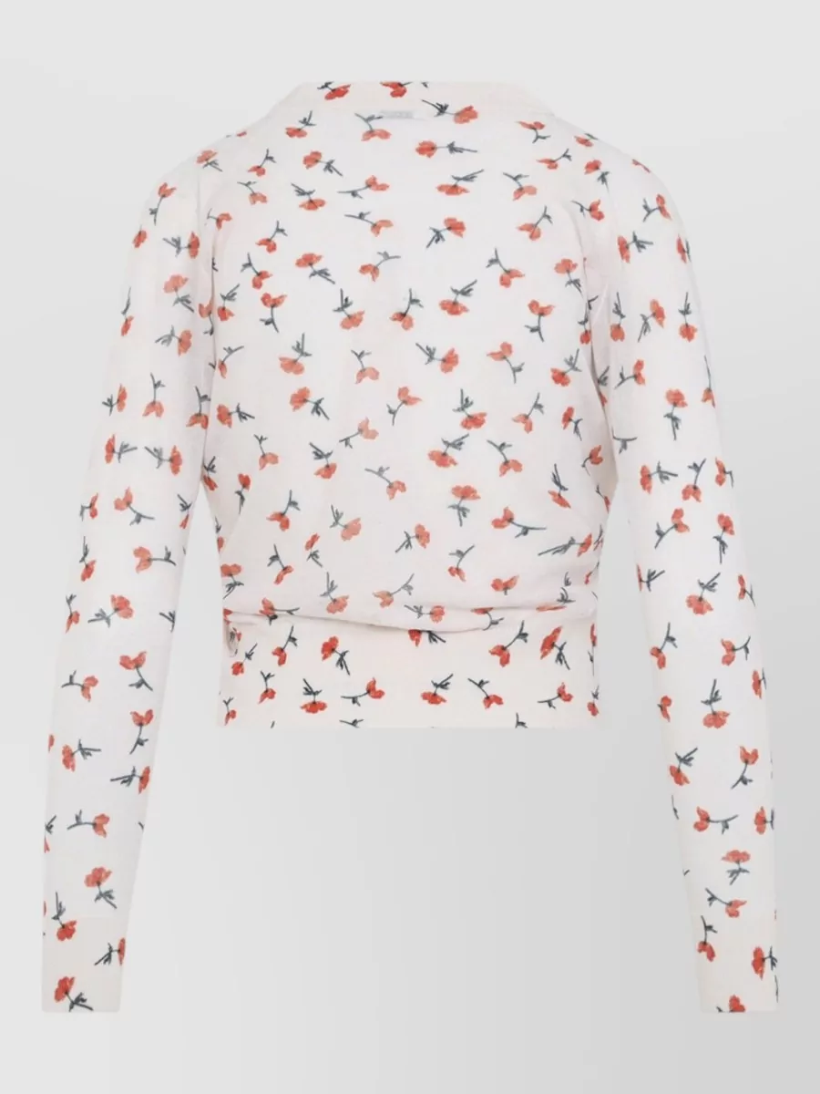 Jil Sander Floral-Print Cropped V-Neck Cardigan