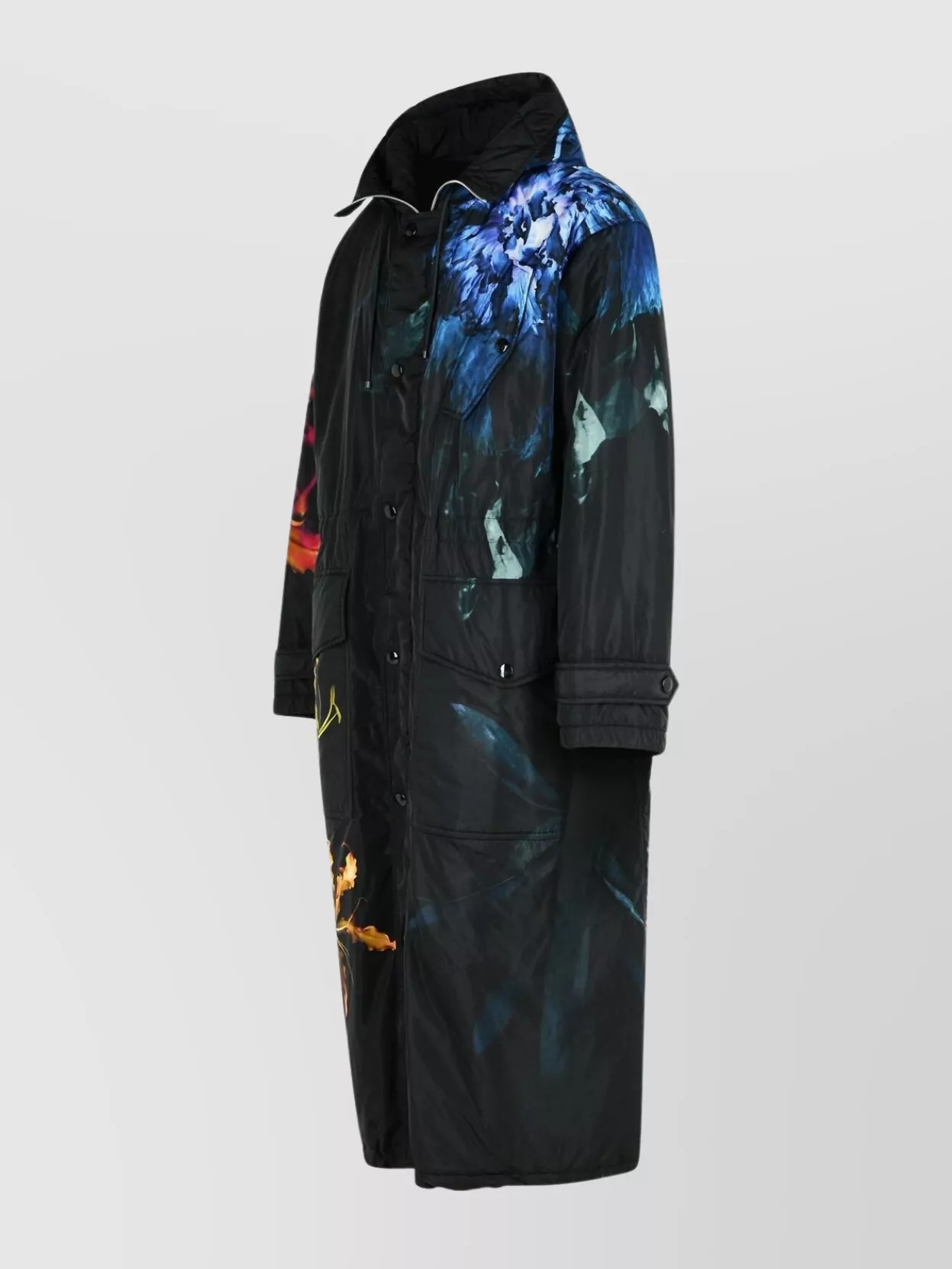 Dries Van Noten Long Floral Pattern Hood Side Pockets Coat