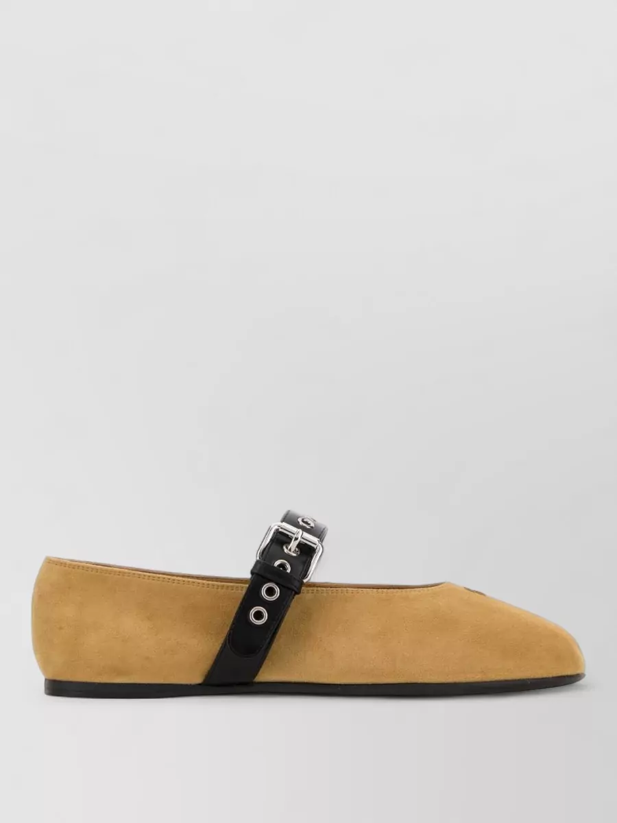Miu Miu Suede Leather Buckle Ballerina Shoes
