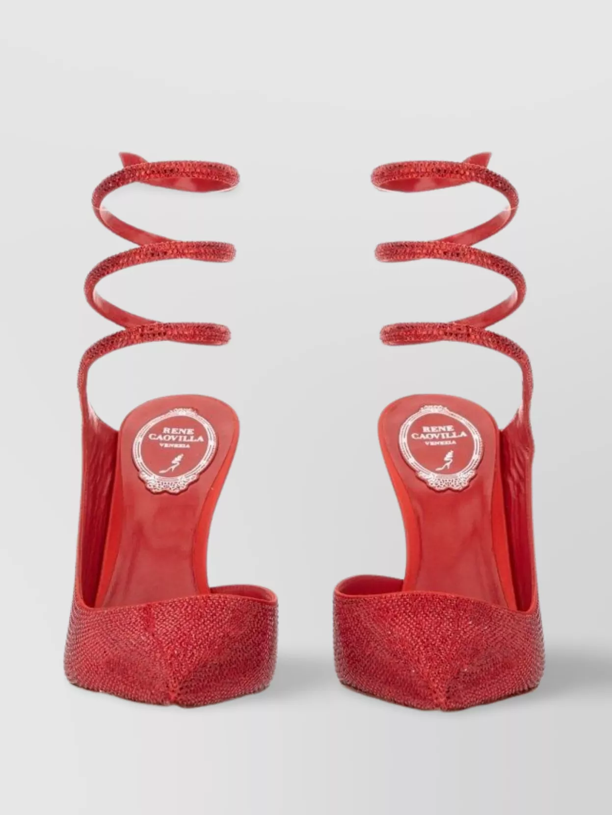 René Caovilla Backless Pointed Toe Sandals With Spiral Strap