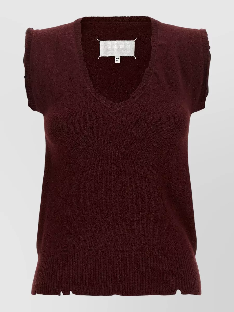 Maison Margiela wool distressed v-neck sleeveless jumper
