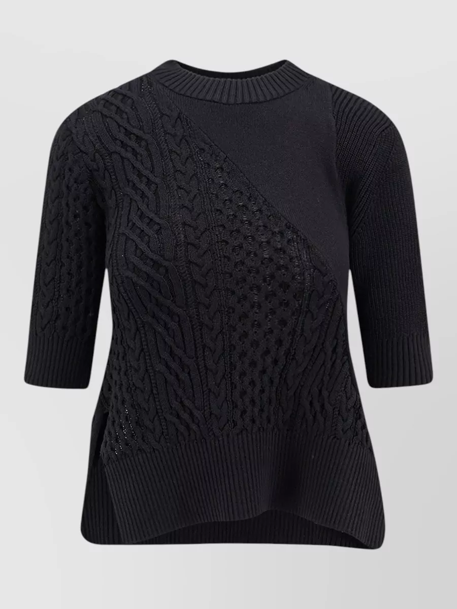 Sacai Cable-knit ribbed asymmetric sweatshirt