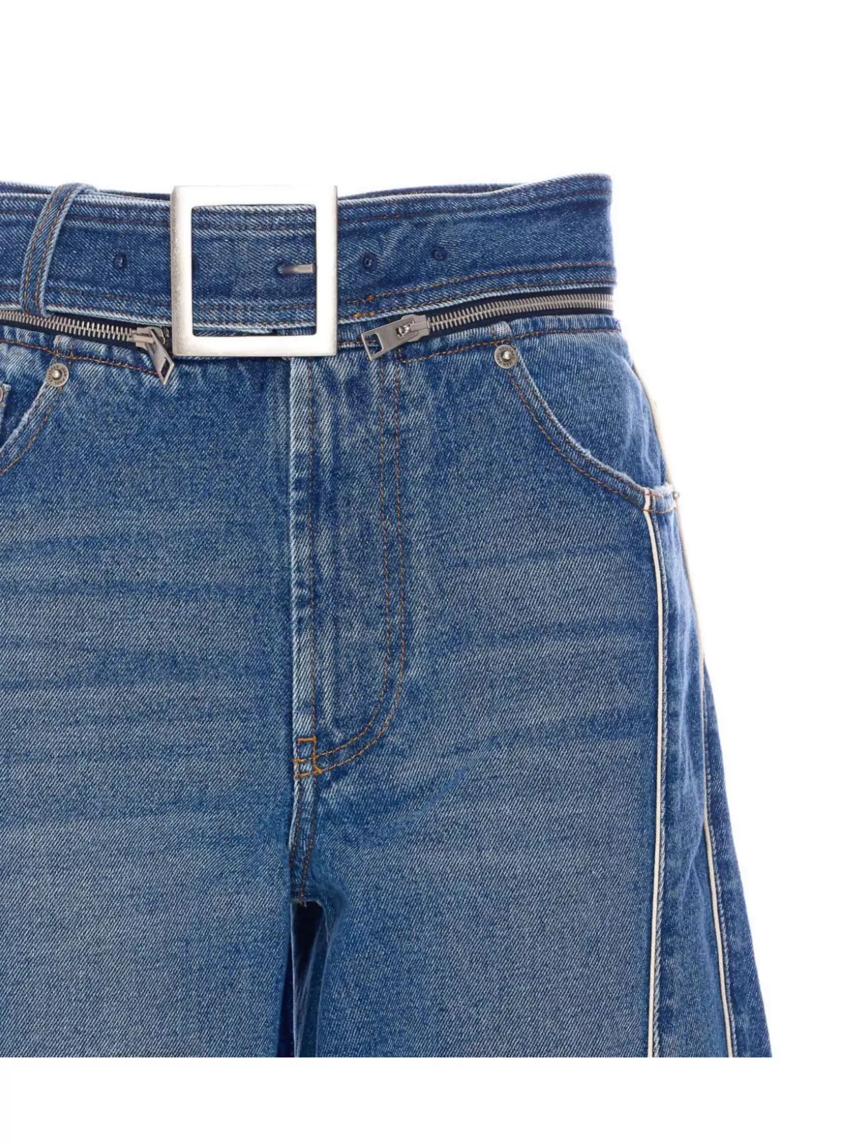 Shop Jean Paul Gaultier Denim Trousers High Waist Wide-leg Design