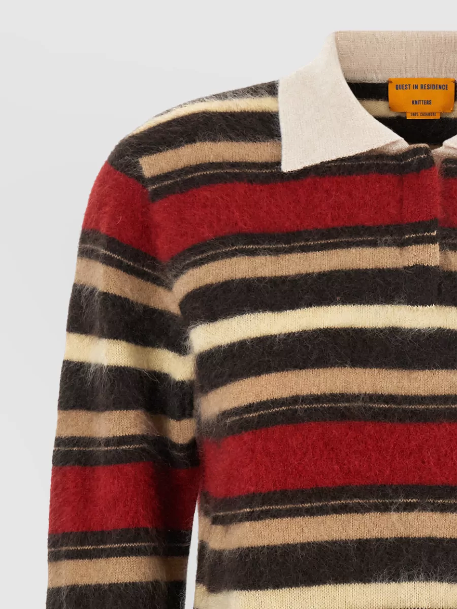 Guest In Residence Cashmere Striped Cropped Polo Jumper