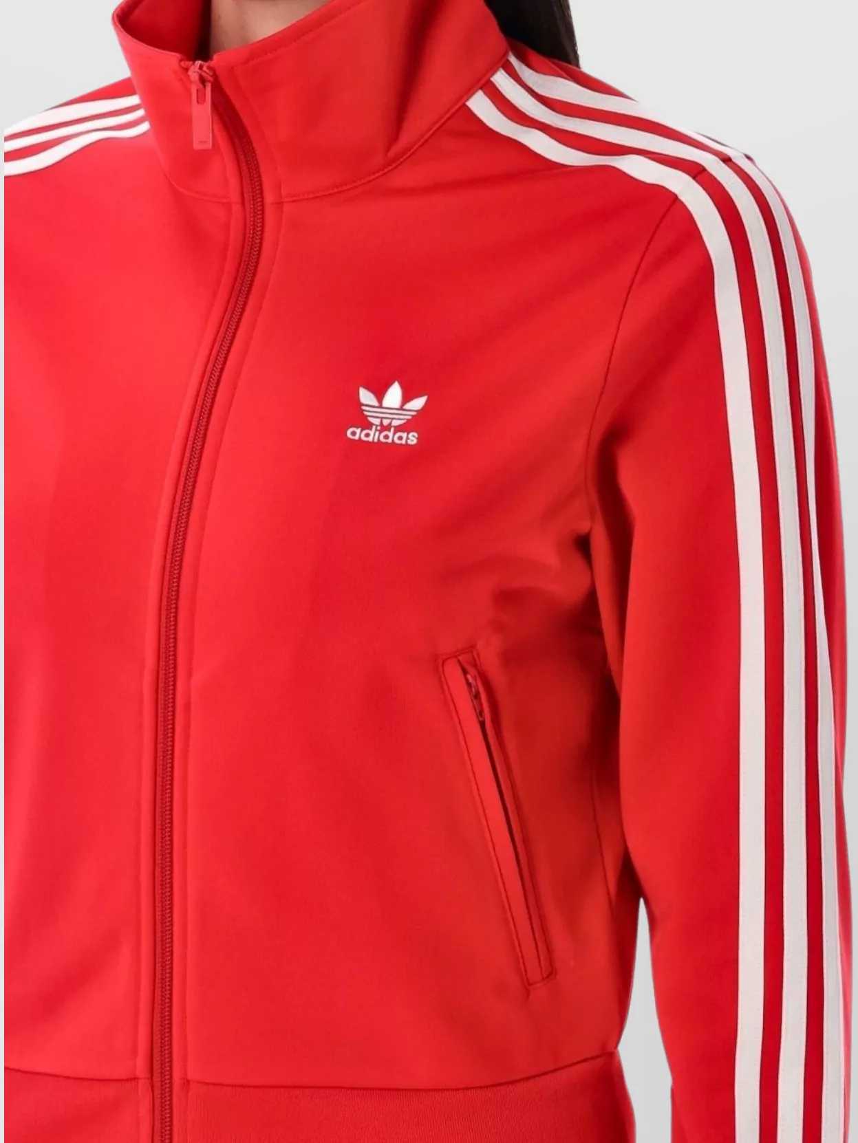 Shop Adidas Originals Zip Jacket With High Collar And Ribbed Finish In Red