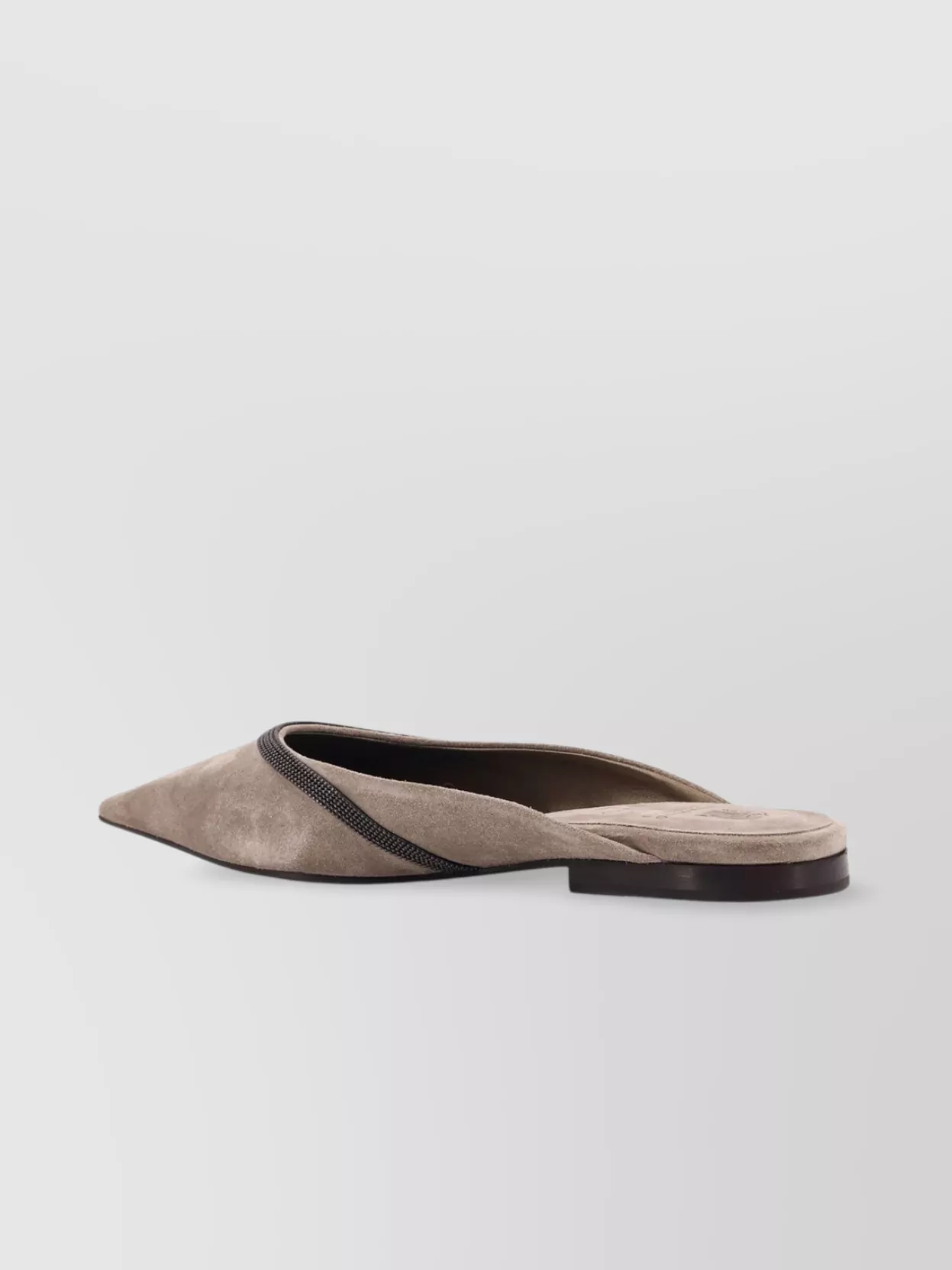 Brunello Cucinelli Pointed Toe Suede Mule With Monili Detail