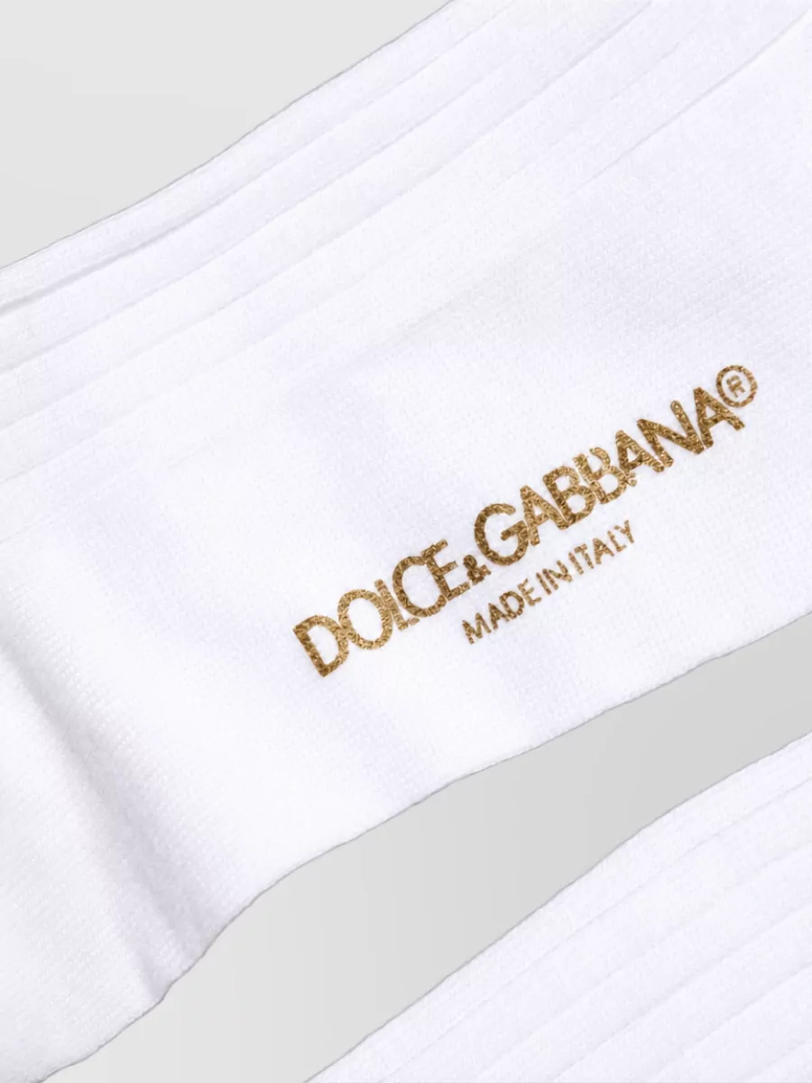 Dolce&Gabbana Cotton Ribbed Logo Over The Calf Socks