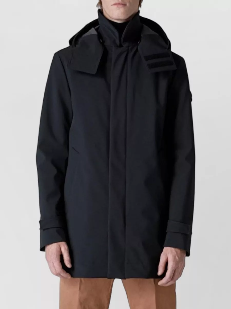Peuterey Hooded Coat Adjustable Cuffs Front Pockets In Blue