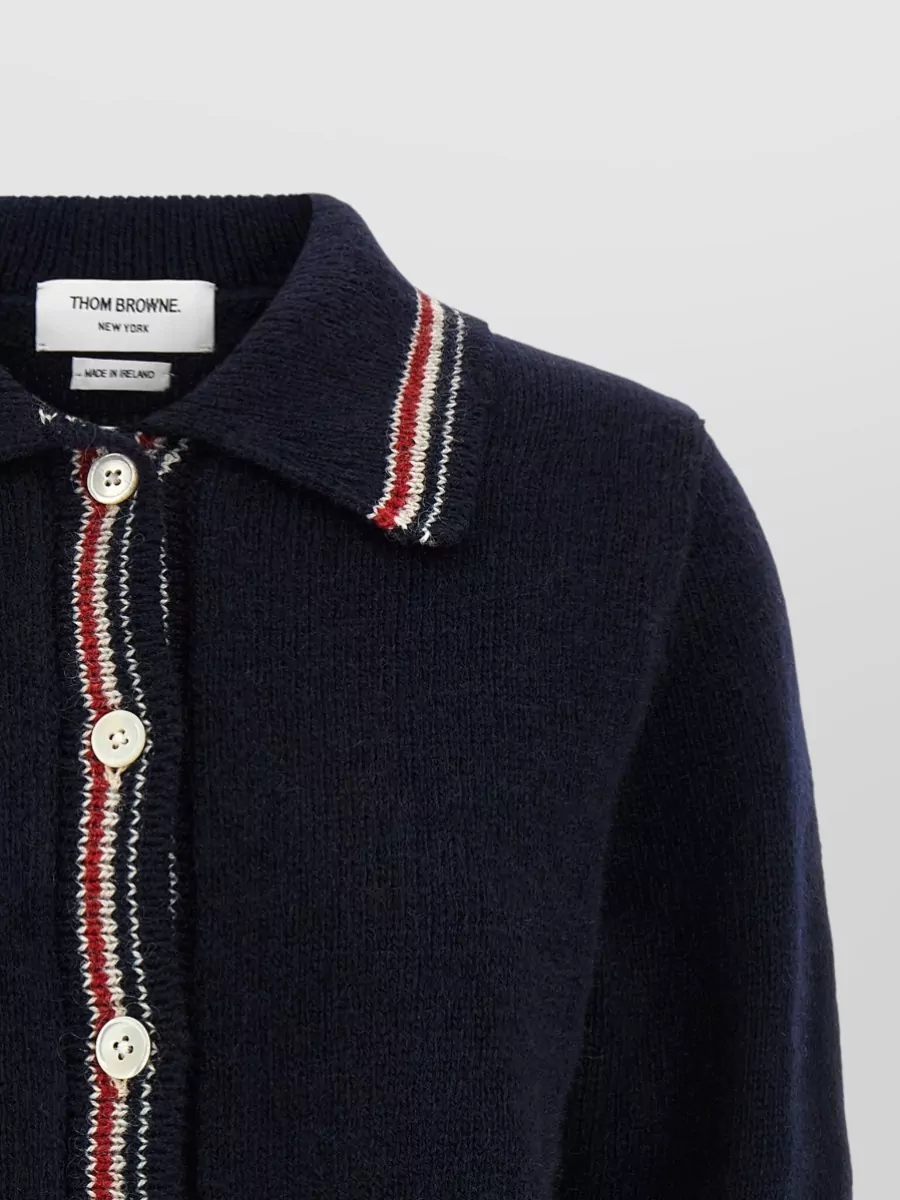Thom Browne Wool Mohair Pointelle Knit Polo Cardigan