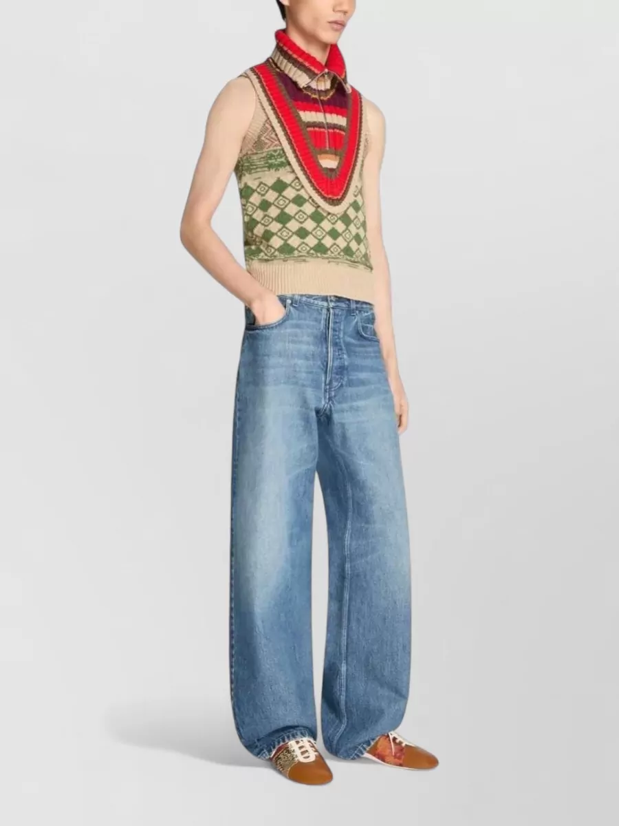 Dries Van Noten Denim Laser-Etched Loose-Fit Straight-Leg Jeans
