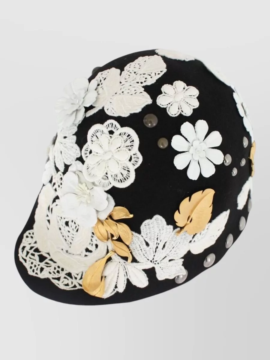 Dolce&Gabbana wool floral-embroidered studded hat