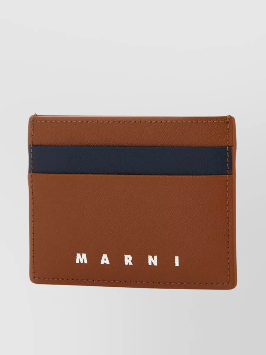 Shop Marni Saffiano Leather Color Block Cardholder In Brown