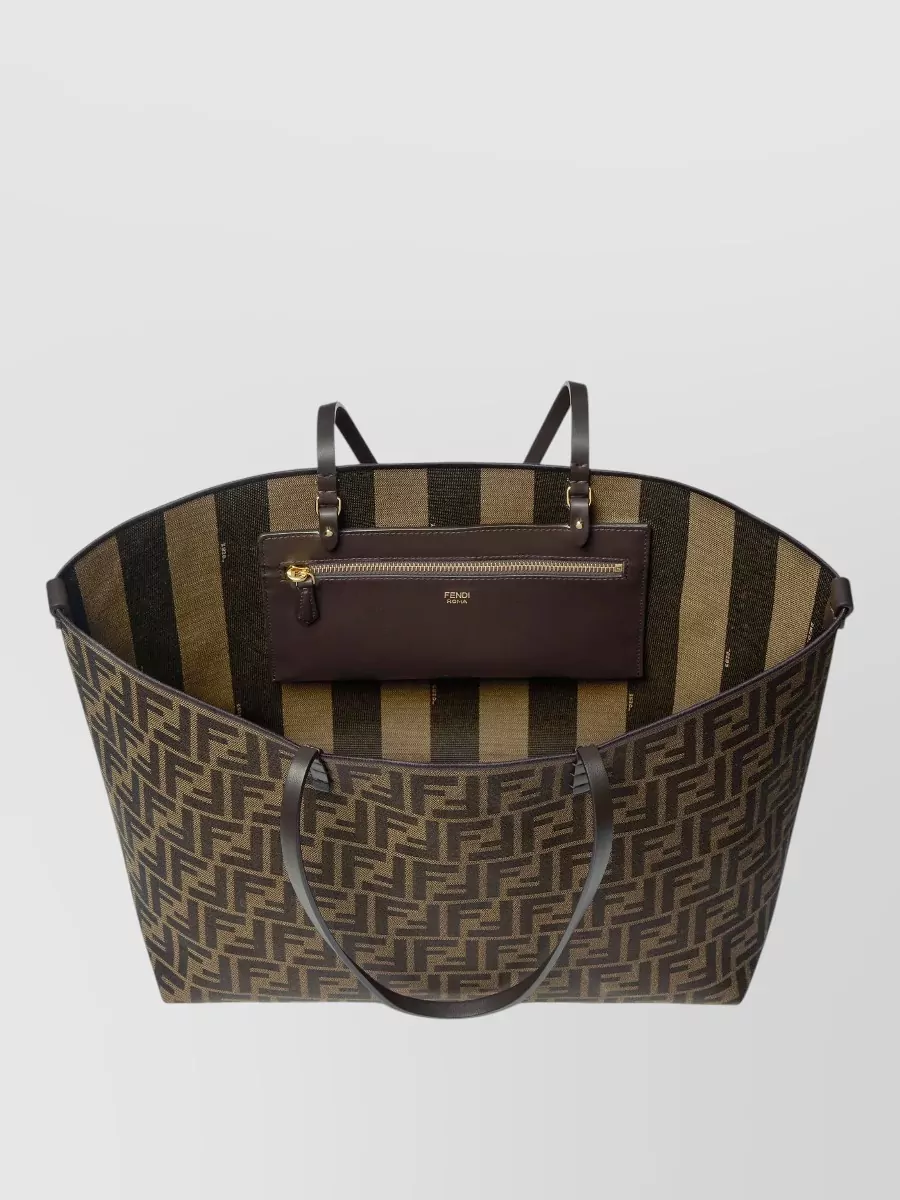 Fendi Medium Fabric Reversible Striped Logo-Print Tote Bag