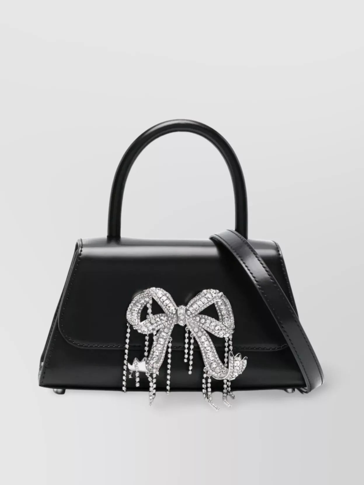 Shop Self-portrait Crystal Embellished Metal Bow Mini Bag In Black