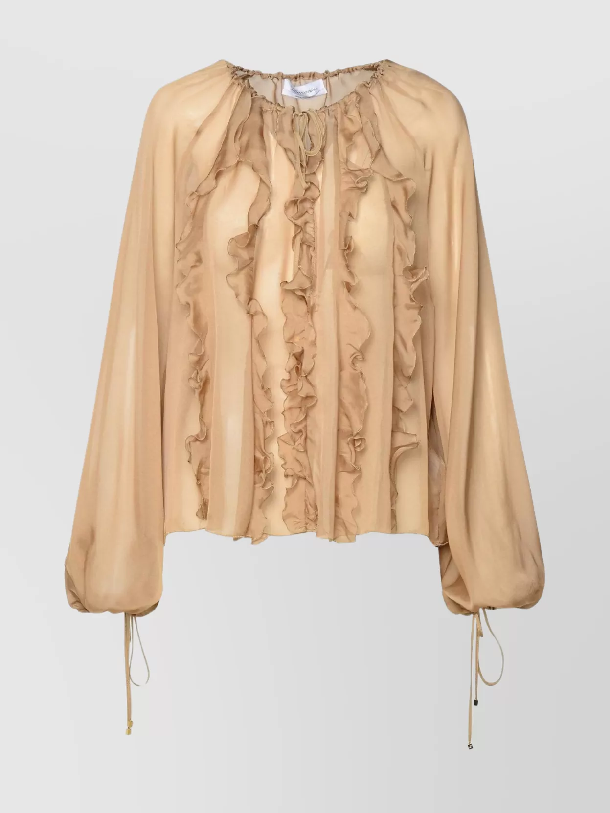 Shop Blumarine Silk Blouse With Bishop Sleeves And Ruffle Detailing
