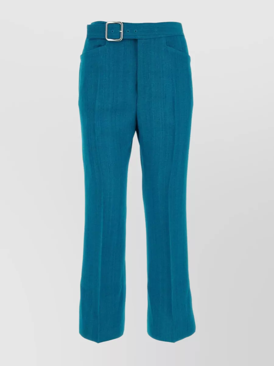 Shop Jil Sander Adjustable Belt Textured Wide-leg Trousers In Cyan
