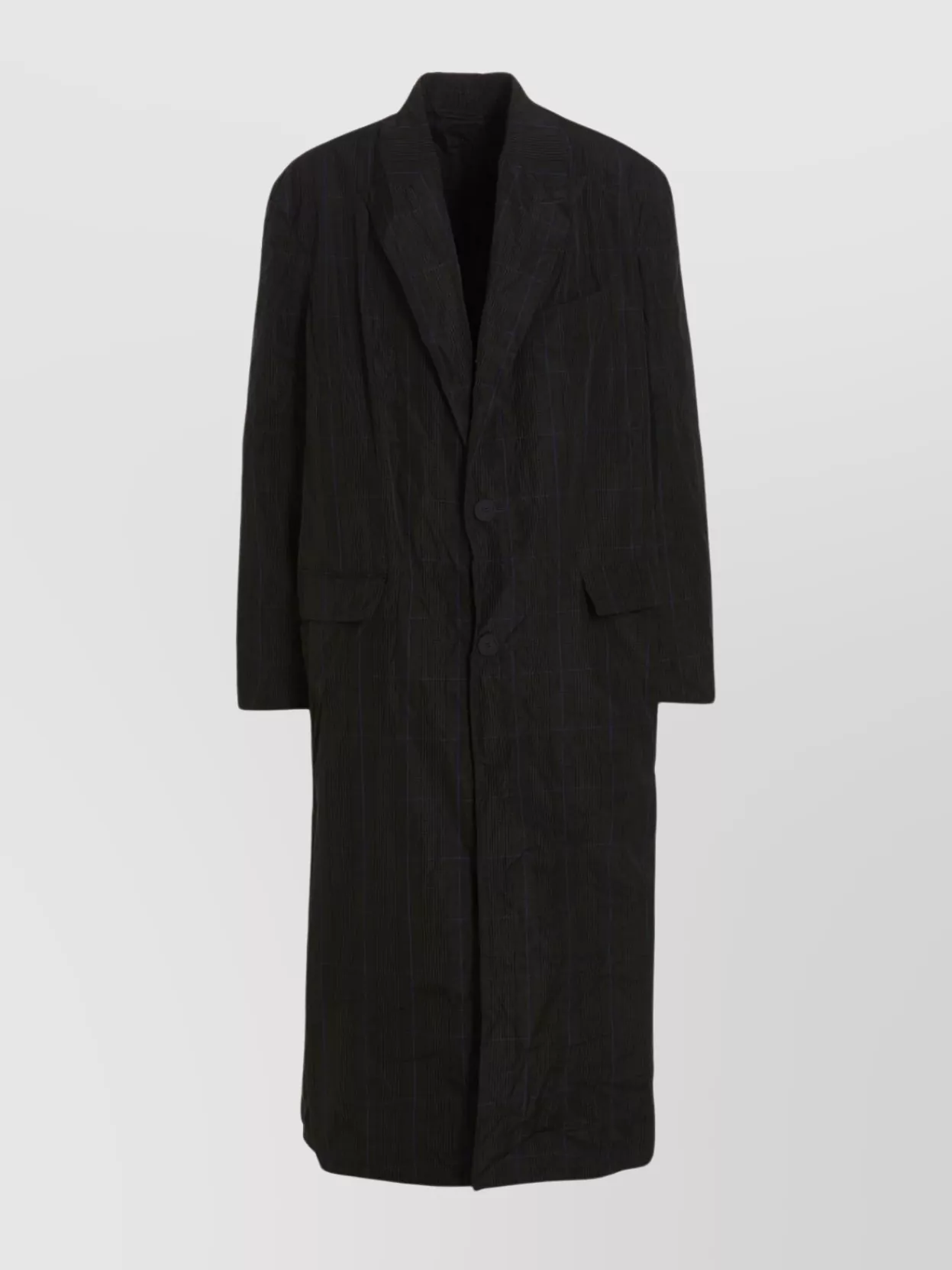 Balenciaga Long Length Single-breasted Coat With Check Pattern In Black