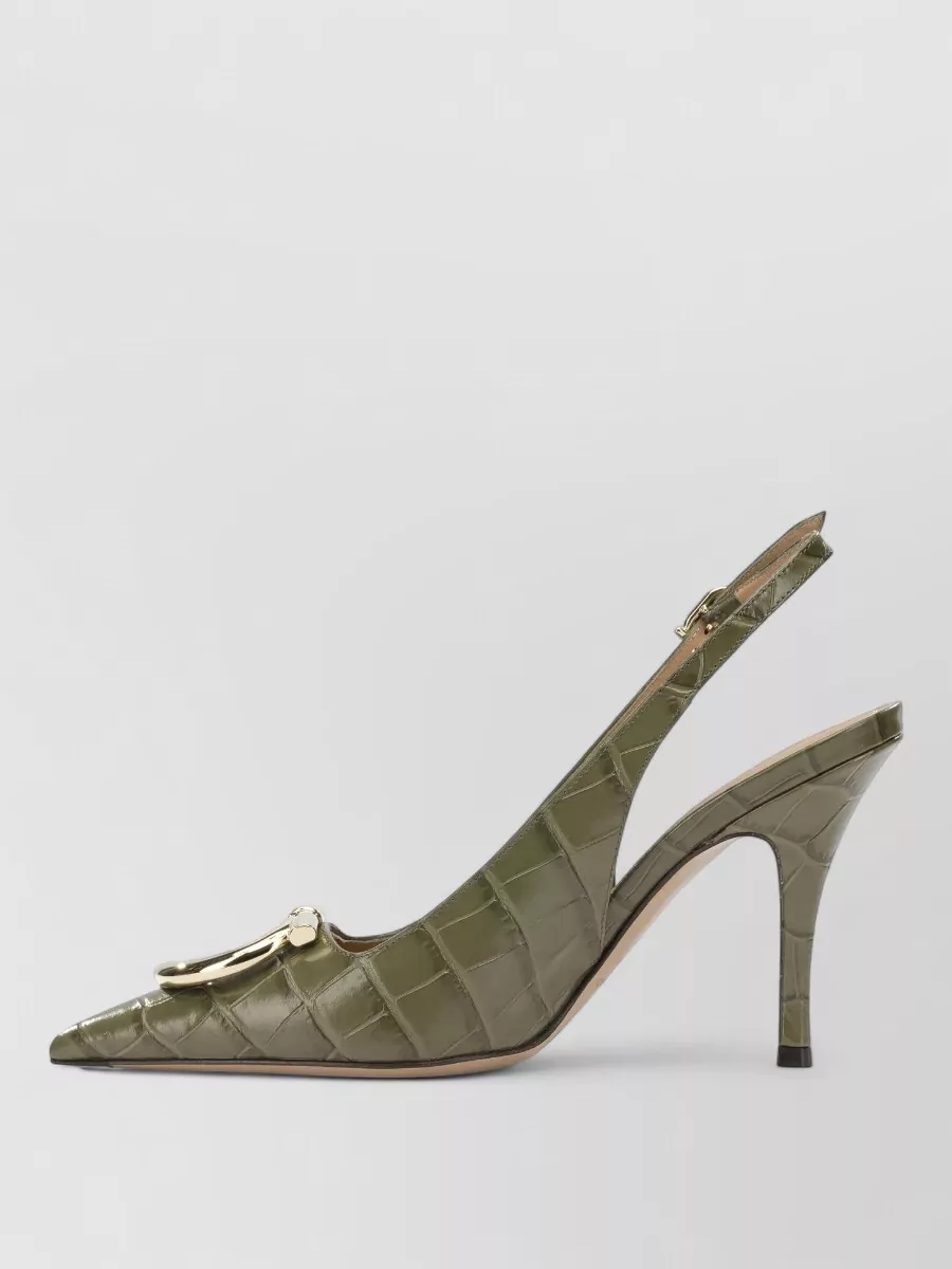 Ferragamo Leather Crocodile-Embossed Slingback Pumps