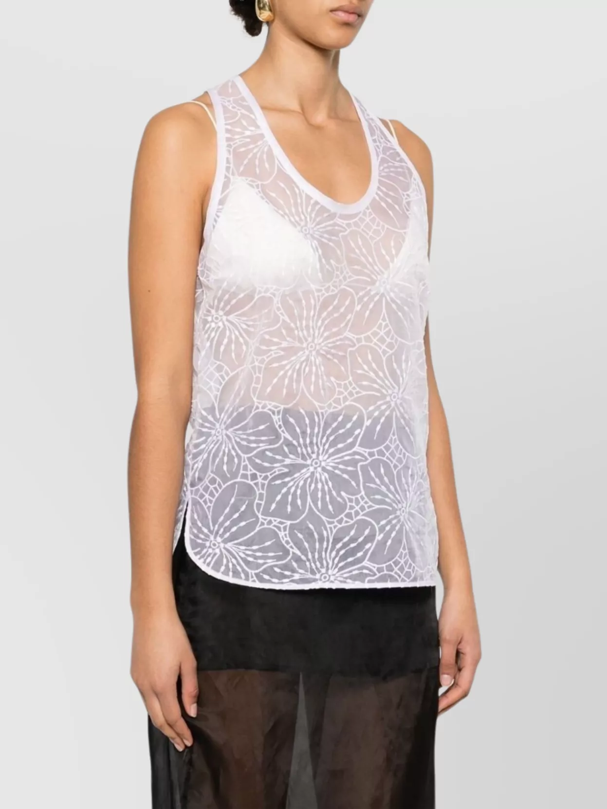 Genny Floral Pattern Silk Tank Top