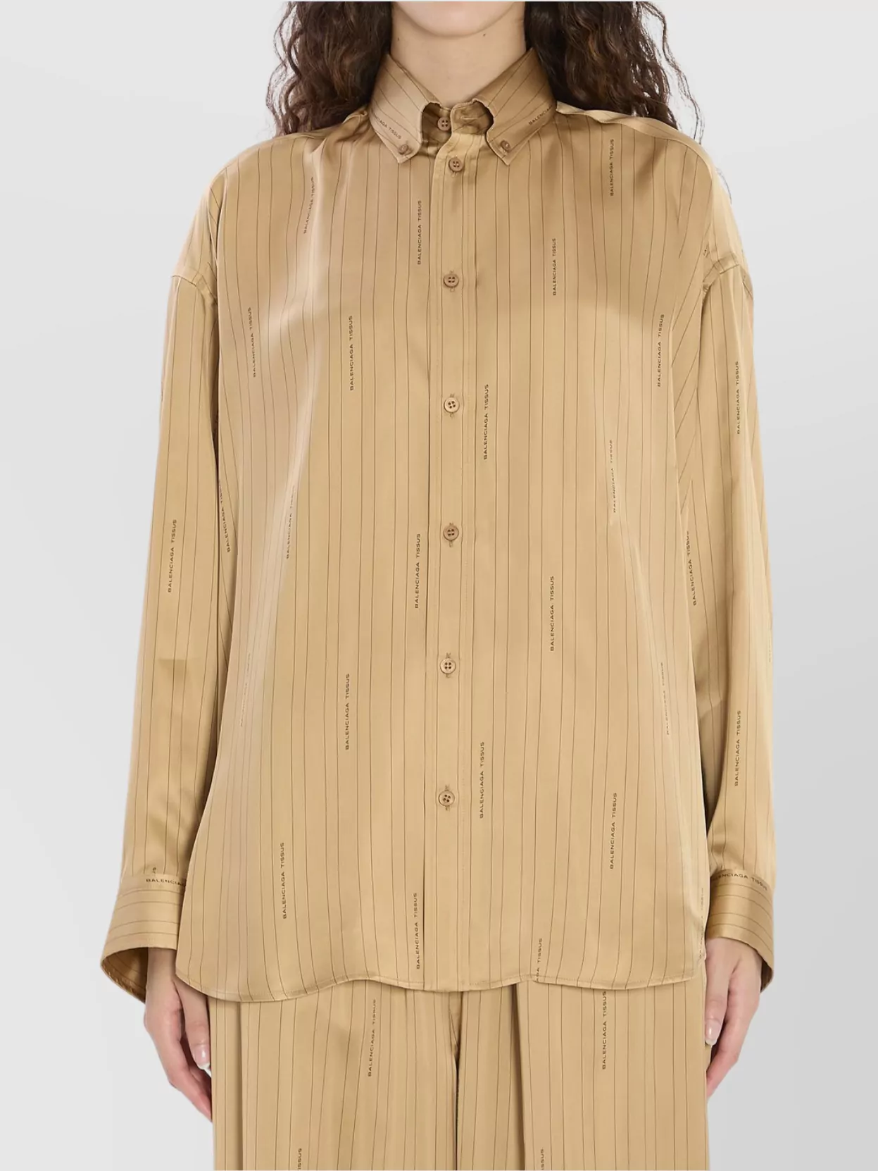 Balenciaga Satin Long-sleeved Striped Shirt In Brown