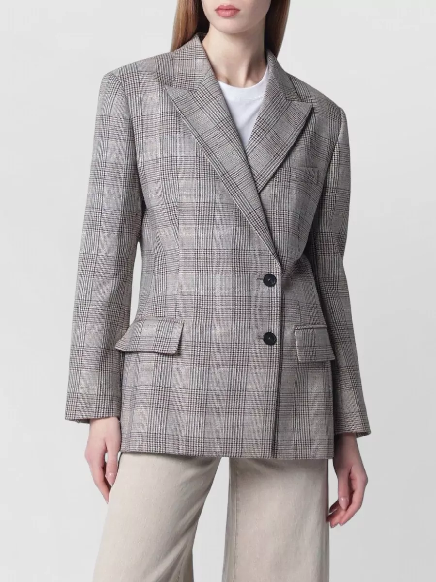 Anine Bing virgin wool asymmetric checked blazer