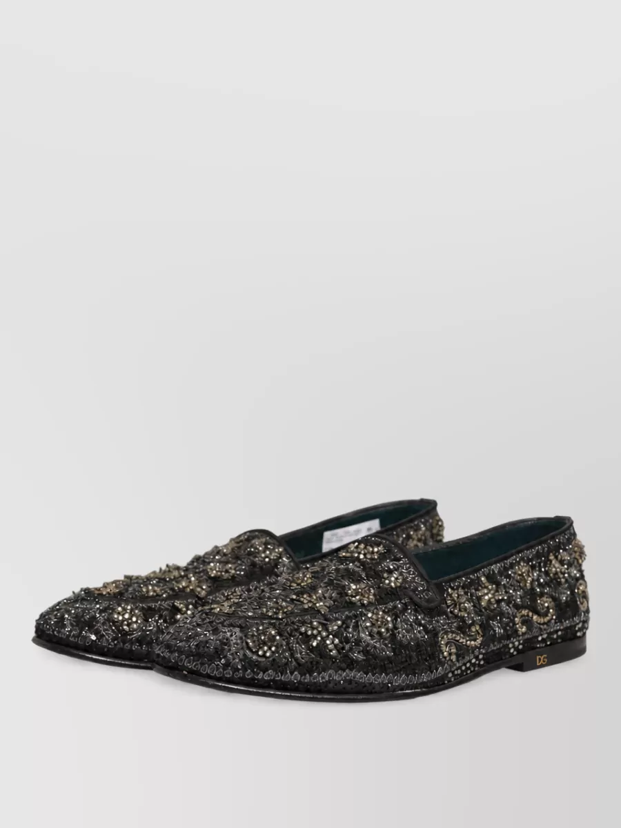 Dolce&Gabbana Leather Rhinestone Embellished Slippers