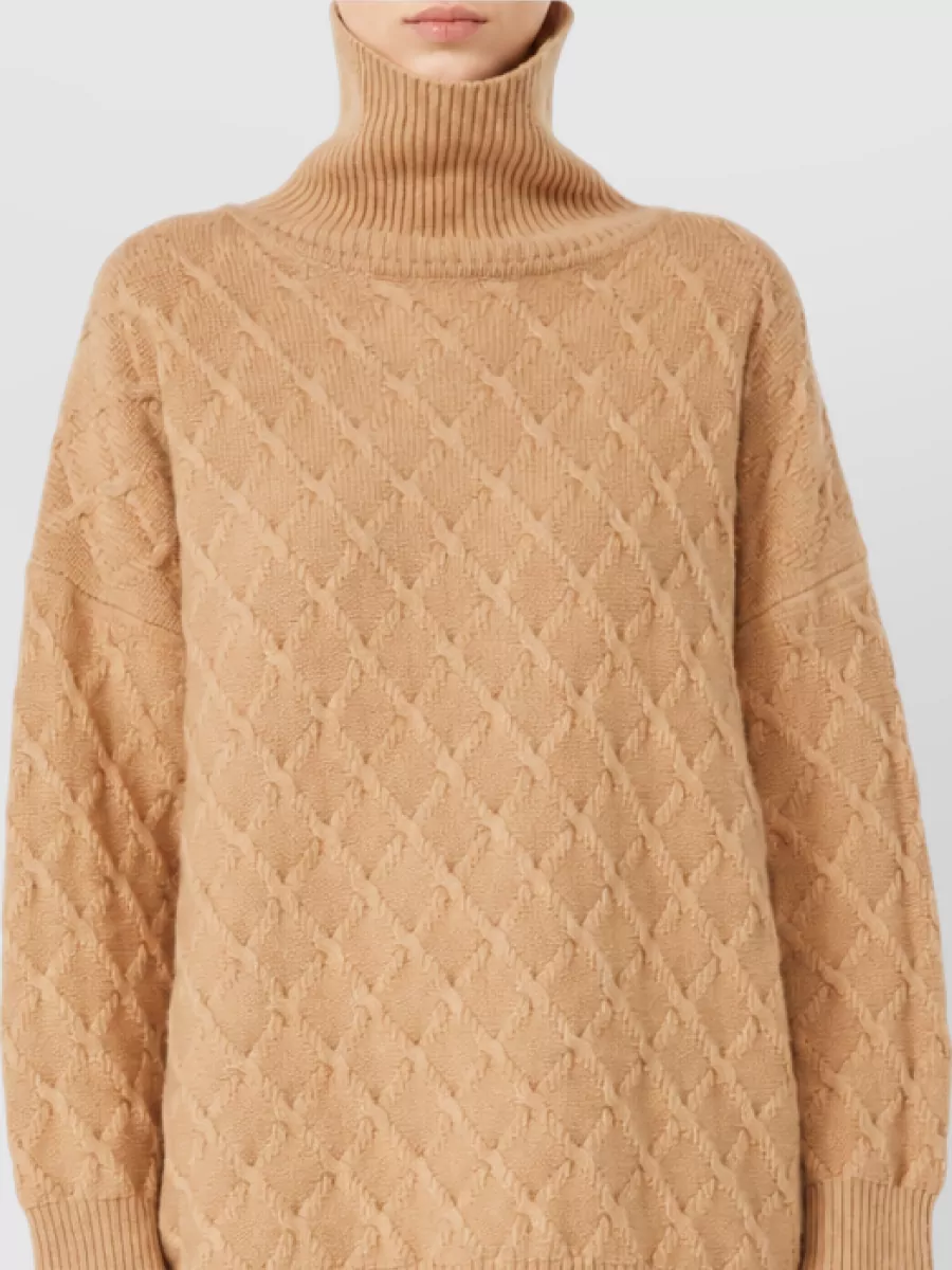 Max Mara Cashmere Wool Oversized Diamond-Pattern High-Neck Long-Sleeve Sweater