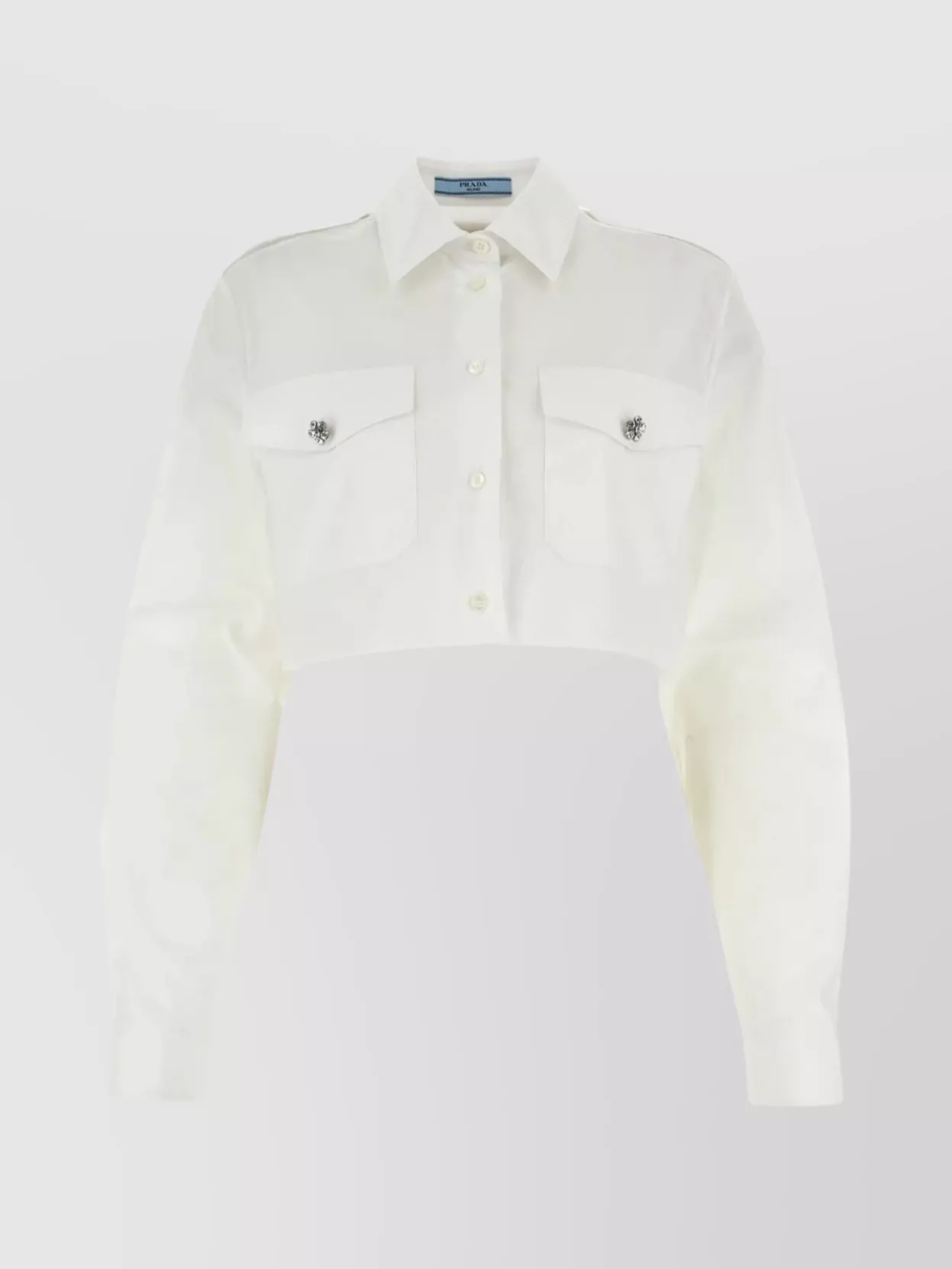 Prada Cropped Poplin Shirt With Buttoned Cuffs In Neutral
