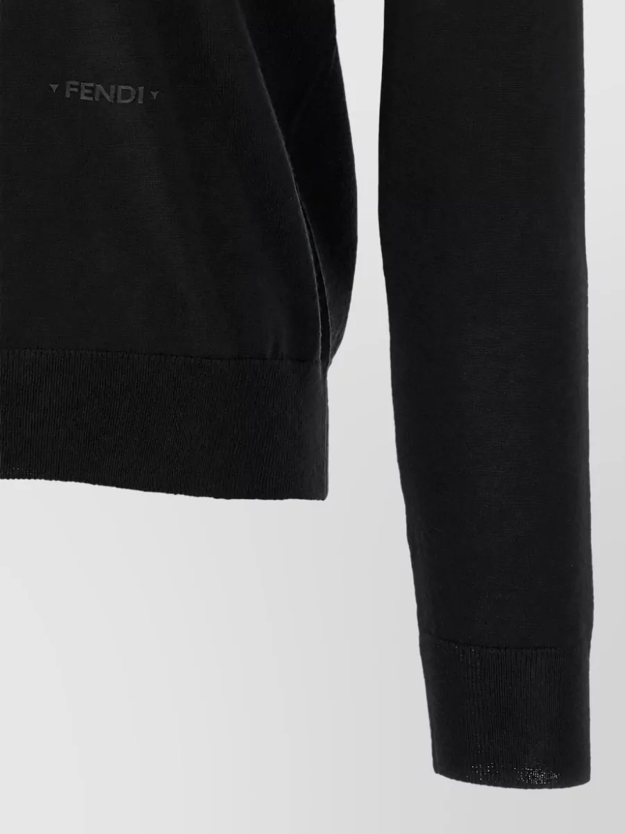 Fendi Virgin Wool Ribbed Crew Neck Sweater