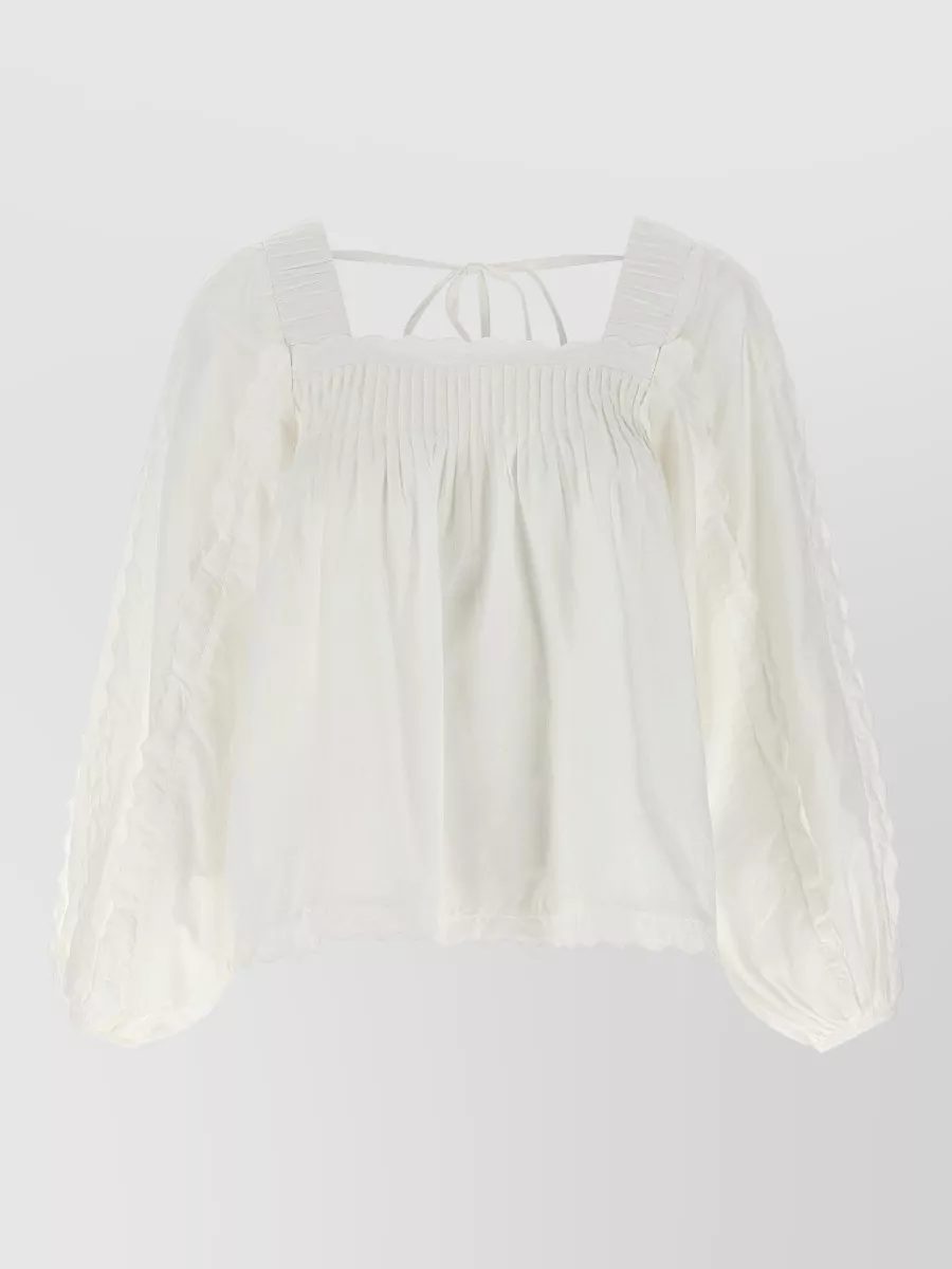 Farm Rio cotton square neck long sleeve blouse